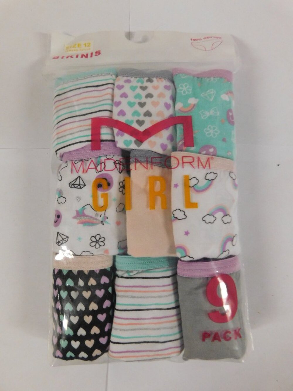 Girls 9 Pack Unicorn Party Cotton Bikinis sz 12